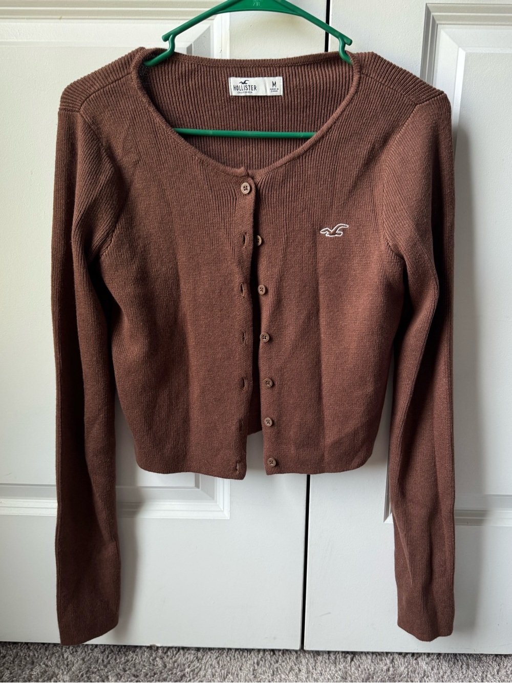 Hollister Chocolate Brown Button-Front Cropped Cardigan- Medium